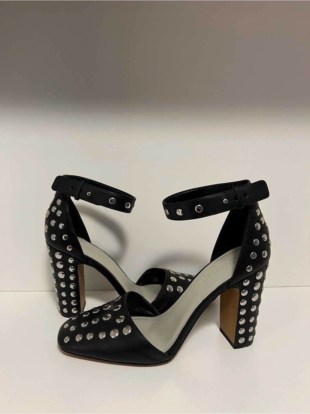 1. State Black Studded Ankle-Strap Heels